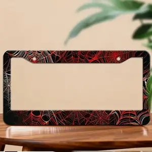 Spider Web License Plate Frame – Red Black Gothic Car Tag Holder, Halloween Auto Accessories License Plate Frame Accessories.