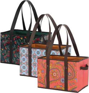 Reusable Grocery Bags Set Durable Heavy Duty Tote Bag Collapsible Grocery Shopping Box Bag with Reinforced Bottom