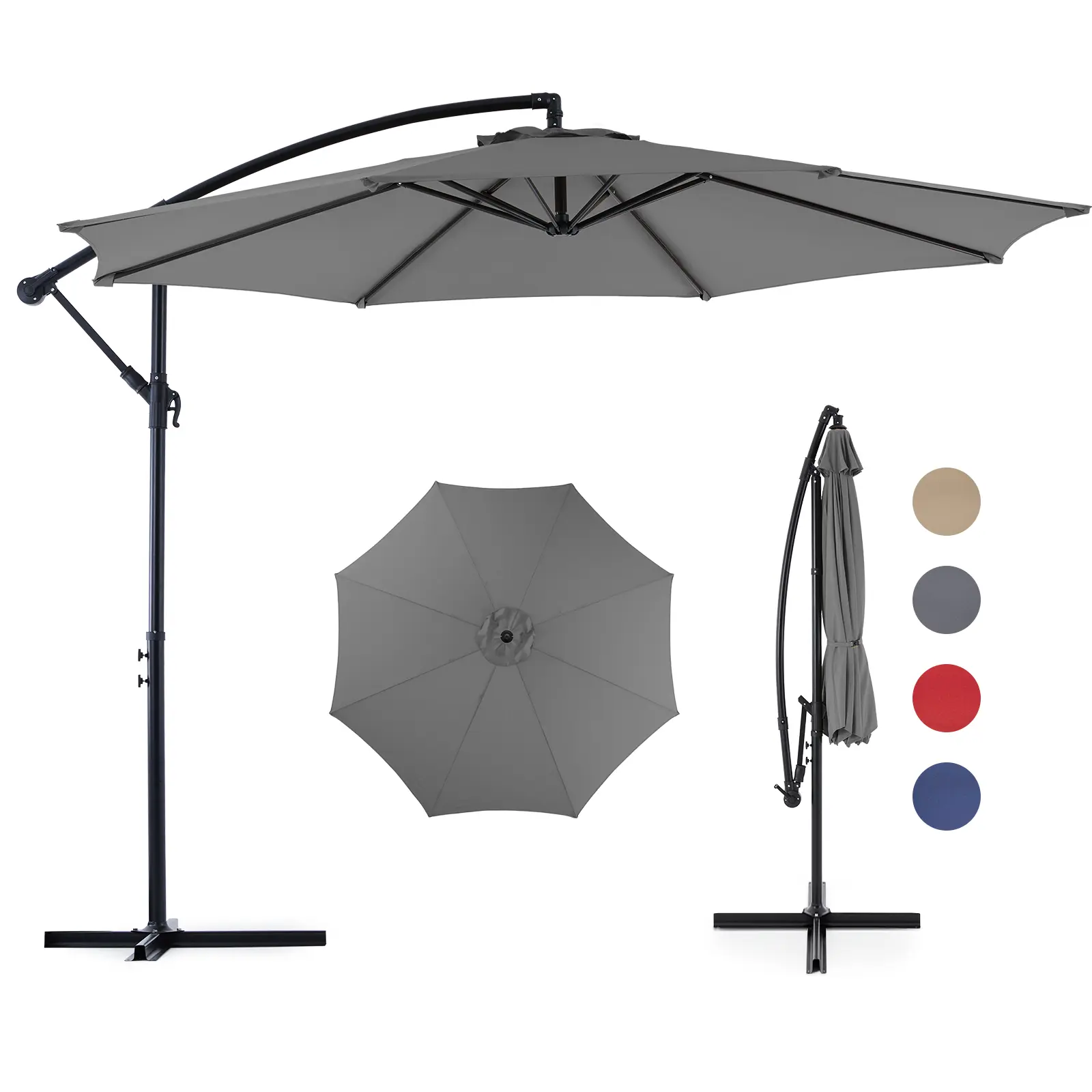 Sweet Furniture S 9.8FT Offset Patio Cantilever Umbrella - Retractable Canopy, Shade Cover, Sun Umbrella, UV-Treated, Weather Resistant Parasol with 8 Ribs, Easy Tilt Adjustment, Outdoor Sun Protection, Retractable Canopy Parasols, Shade Cover Parasols
