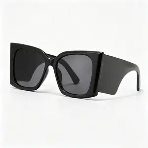 Retro Oversized Cat Eye Sunglasses for Women, Vintage Wide Temple Shield Sunnies, Trendy Face Slimming Black Shades for Mob Wife Aesthetic, UV400