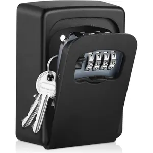 Key Lock Box Wall Mounted,4 Digit Combination Weatherproof Lockbox for Outside House,5 Keys Large Capacity Lockbox,Key Safe Security Storage Lock Box with Resettable Code for Indoor Outdoor Garage