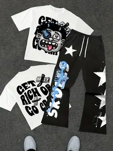 Men's Casual Loose-Fitting Short Sleeve Top Set, Cartoon Dollar Face Pattern, Style, All Seasons Wear, Perfect Gift for Boyfriend and Husband