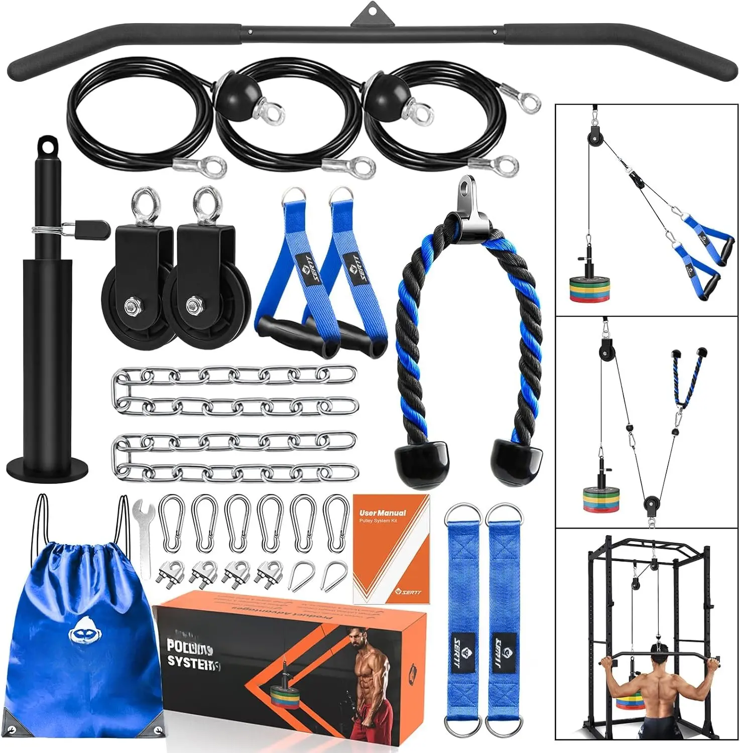 Home Gym Pulley System - Tricep Workout, Lat Pulldown, Biceps Curl, Triceps, , , Forearm, Weight  for Squat Rack, Garage