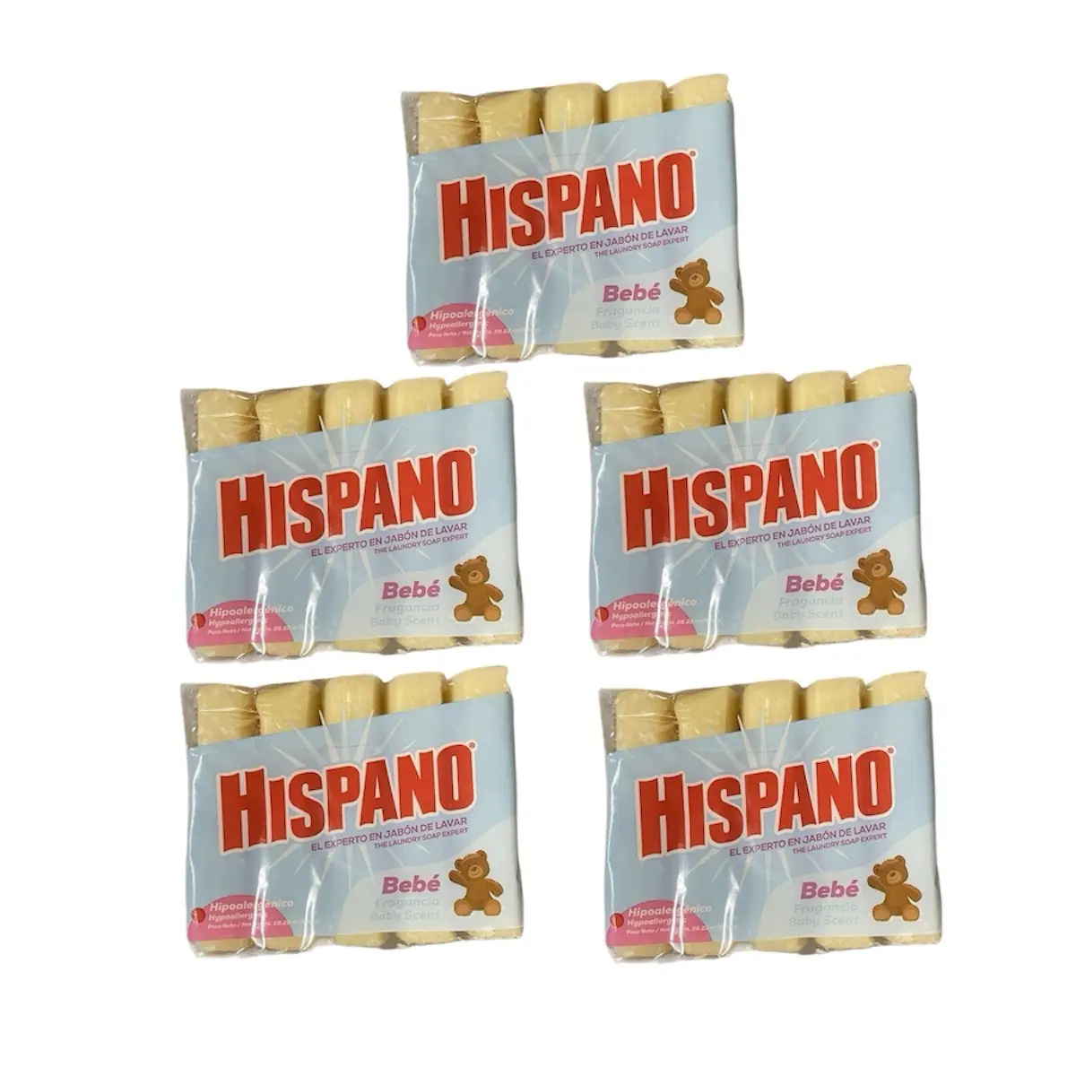 Hispano Scented Laundry Detergent Soap (5 Pack) - 800g Each - Baby Scent, Long Lasting Household Cleaner for Home Care