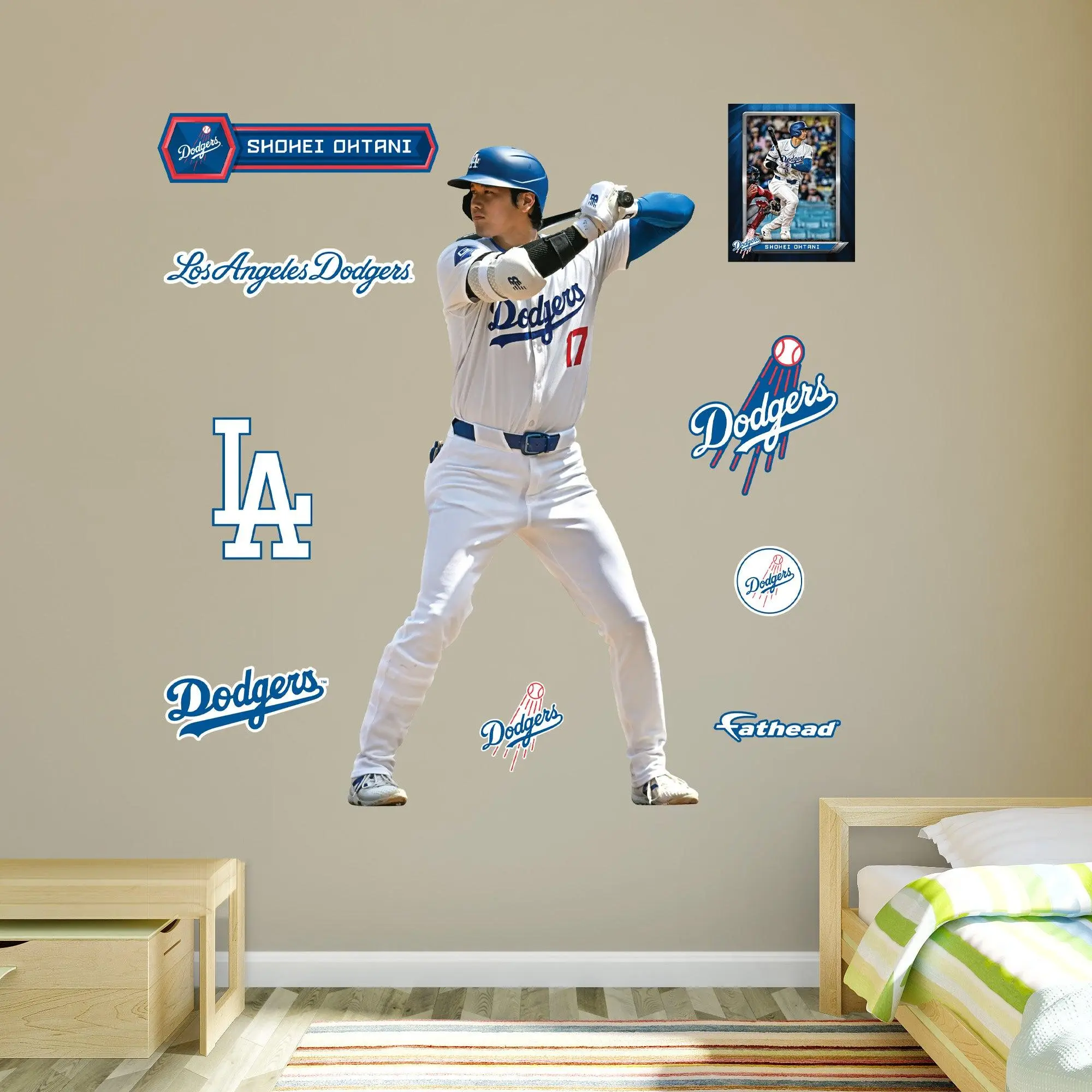 Shohei Ohtani At Bat Team-Themed Wall Art Stickers - RealBig Collection - Official MLB Los Angeles Dodgers - Reusable Removable Vinyl - Customizable Sporty Wall Stickers & Murals for Bedroom, Room Decor, Easy-Remove