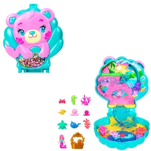 Polly Pocket Glitter Island Compact Playset with 1 Micro Mermaid Doll and Ocean Pets, Travel Toy with Themed Accessories