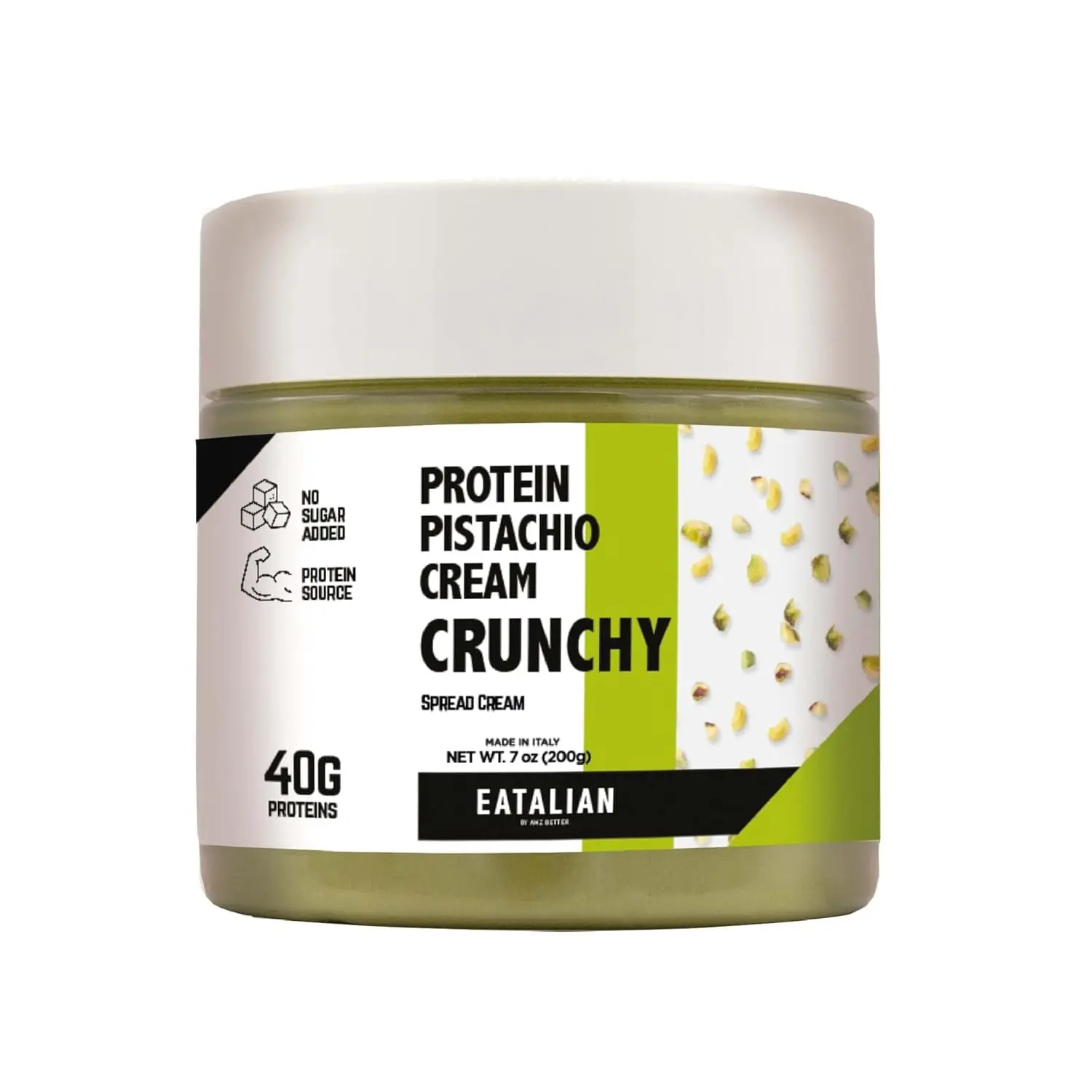 EATALIAN by AMZ BETTER Spreadable Crunchy Pistachio Protein Cream, Pistachio Cream with Grains, Protein Paste, Sweet Taste, Ideal on Bread and Excellent for Dubai Chocolate, Made in Italy