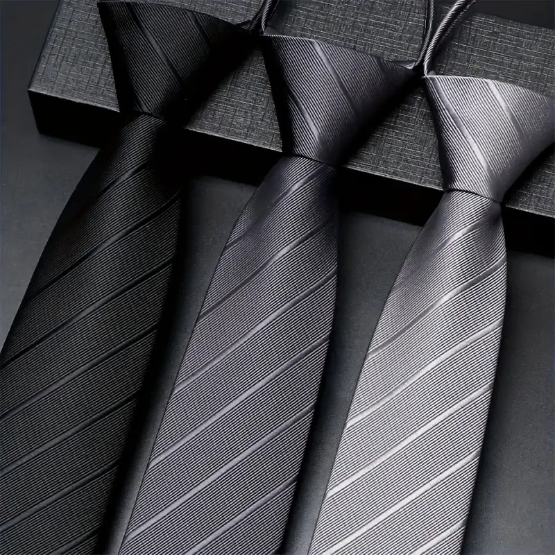 3-Pack Men's 1200-Needle Solid Color Polyester Zipper Stripe Tie Set, Classic Retro Business Versatile Tie Suitable for Work, Interviews, Banquets, etc., Black, Gray, Navy Blue, Dark Red Tie