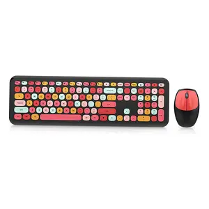 Mofii 666 Keyboard Mouse Combo Wireless 2.4G Mixed Color 110 Key Keyboard Mouse Set with Round Punk Keycaps for Girl Purple
