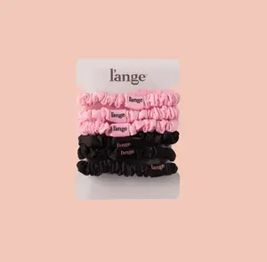 L'ANGE HAIR -  Small Satin Scrunchies 6 Piece Set , Hair Accessories for All Hair Types, Black and Blush, Elastic Hair Accessory, Silk Scrunchie, Frictionless