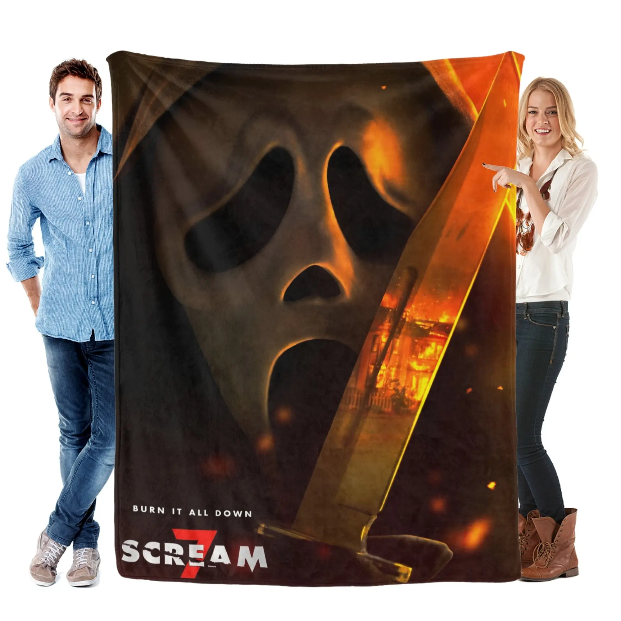 Scream 7 Ghostface Flannel Blanket - Horror Movie Throw with Iconic Ghostface Mask, Fiery Knife Design, Ultra-Soft, Cozy, Blankets for Sofa, Ideal for Horror Fans, Bedroom Decor, Year-Round Snuggling