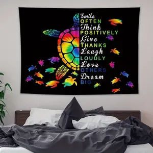 Vibrant Sea Turtle Inspirational Quote Tapestry - Colorful Abstract Wall Hanging with Positive Message, 60x40 Inches, Black Backdrop, Perfect for Bedroom, Living Room, Dorm Decor, Bedroom Tapestry | Playful Room Accent | Polyester Tapestry, Turtle Decor