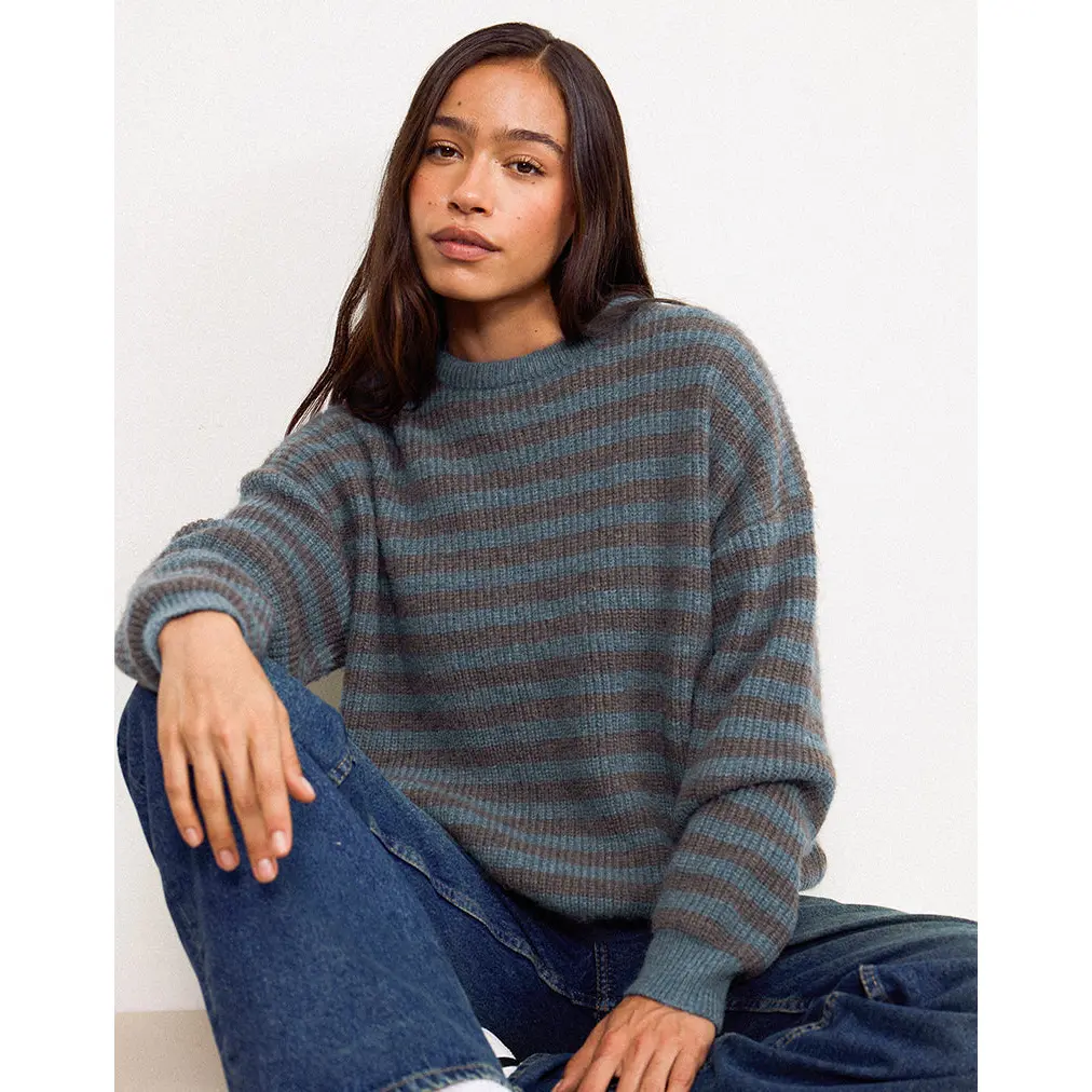 Orvala Knit Jumper in Slate and Brown Stripe