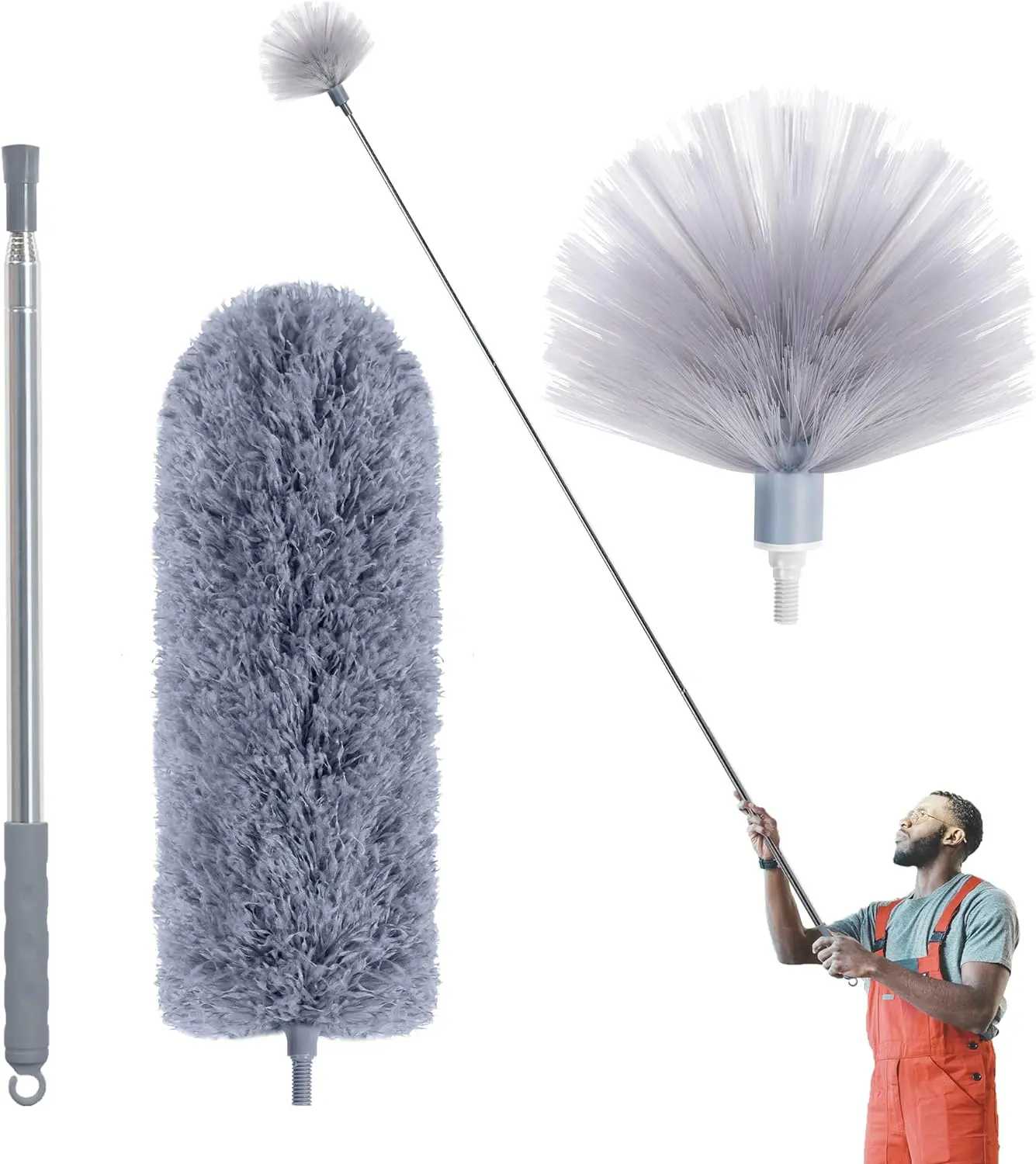 100 Inch Telescopic Microfiber Feather Duster Extension Pole Cobweb Ceiling Fan