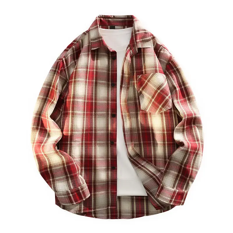 Men's Casual Plaid Flannel Shirt, Lightweight Loose Fit Long Sleeve Button Down Jacket, Preppy Streetwear Outerwear, Thanksgiving, Everyday Wear, Easter, Dress, Stylish, Checked, Student, Cardigan, Soft, Valentines Day, Foldable, Preppy Retro, Cotton Blen