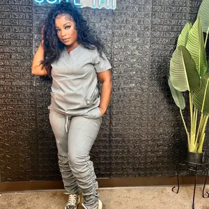 Grey stacked Scrubs Machine Washable