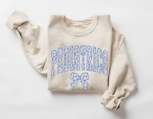 Pediatrics Sweatshirt • Coquette Bow PEDS Work Sweater • Pediatric Nurse Gifts • Blue Flower Pediatrics Gift • PEDS ER Icu Pt Ot Graduation