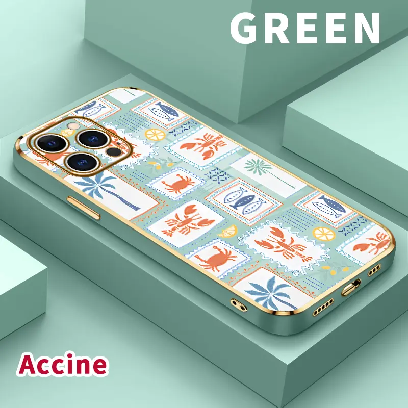 Luxury Electroplated Phone Case for iPhone 17 Pro Max Air 16 15 14 Plus 13 12 11 Seafood Palm Pattern Soft TPU Silicone Ultra Slim cellphone Cover