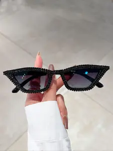 Rhinestone Decor Cat Eye Frame Sunglasses for Women, Vintage Trendy Sunglasses for Everyday Use, Fashion Accessories for Outdoor Activities, Trendy Beach Eyewear