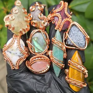 Crystal Copper Ring for Men & Women Handcrafted with Assorted Gemstones Unique Wire-Wrapped Design • Copper Gemstone Ring