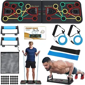 Push Up Board with Sit up Stand. Multifunctional Push Up Board with Resistance Bands, portable exercise equipment, Strength Training Equipment, Push Up Handles for Perfect Pushups