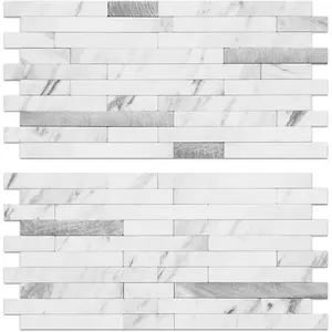20 Sheets Faux Stone Peel and Stick Backsplash, White Marble Look PVC Wall Tiles Stick on Backsplash for
