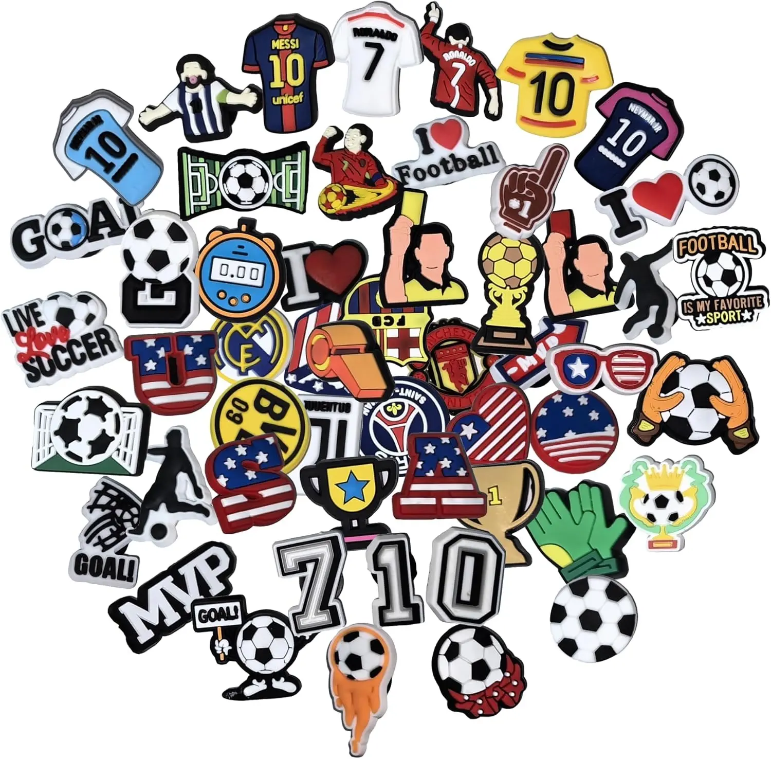 50 Pcs Soccer Shoe Charms For Boys Men Teen Pvc Construction Soccer Themed Designs For Soccer Lovers Football Clog Accessories