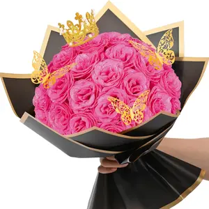 24 Pcs Glitter Roses Bouquet, Valentine's Day Gift Mother's Day DIY Fake Flowers Bouquet, Hot Pink Artificial Bouquets Mixed Flower, Valentines, Anniversary, Engagement, Wedding ,Christmas Decoration