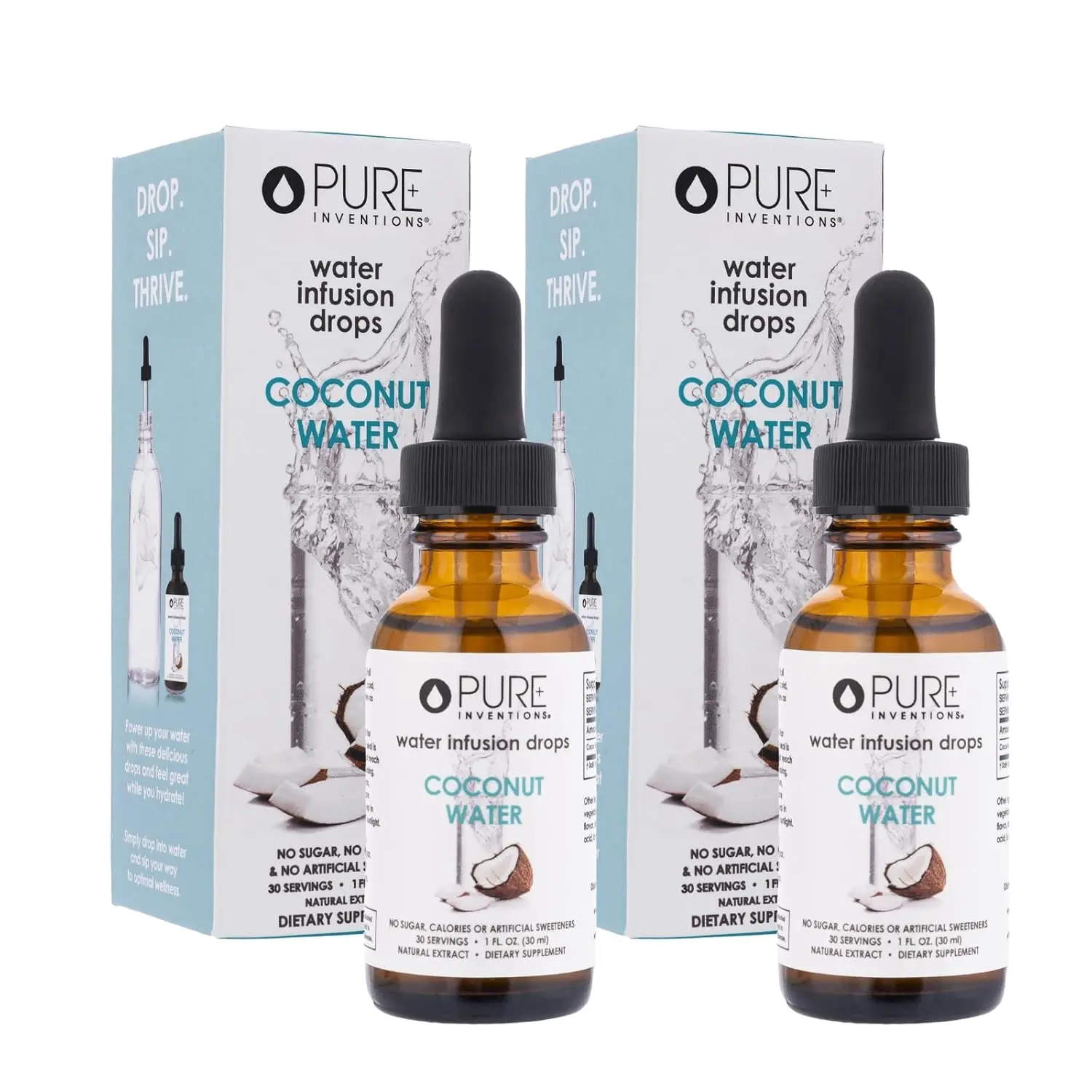 Pure Inventions Coconut Water Premium Infusion Drops - 0-Calorie Sugar-Free Portable Sports Hydration Drink for Adults, Glycerin-Free, Purified Water Base, Clean Ingredients, 2-Pack (30 Servings Each)