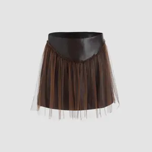 Cider Faux Leather Patchwork Tulle Mini Skirt SwimWeek