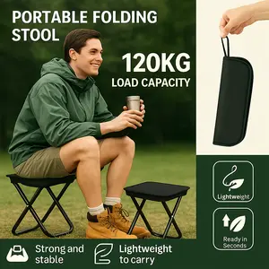 1pc Portable Folding Stool, Max 265lb/120kg Strong Stable Folding Camping Seat, Lightweight Compact Foldable Stool for Hiking, Fishing, Travel, Outdoor Events & Home Use, Collapsible Stool