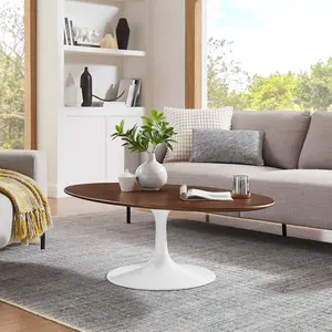 Modway Lippa 48" Oval Wood Grain Coffee Table in Walnut