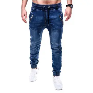 Men's Washed Denim Fabric Casual Jogger Pants Jean Menswear Trouser Streetwear