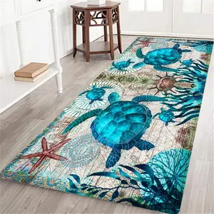 Coastal Runner Rug for Hallway 2x6 Sea Turtle Hallway Rugs Nautical Throw Rug Blue Turtles Beach  Life Teal Area Carpet Non-Slip Floor Carpet for Bedroom Entrance Door Mat Washable Rugs