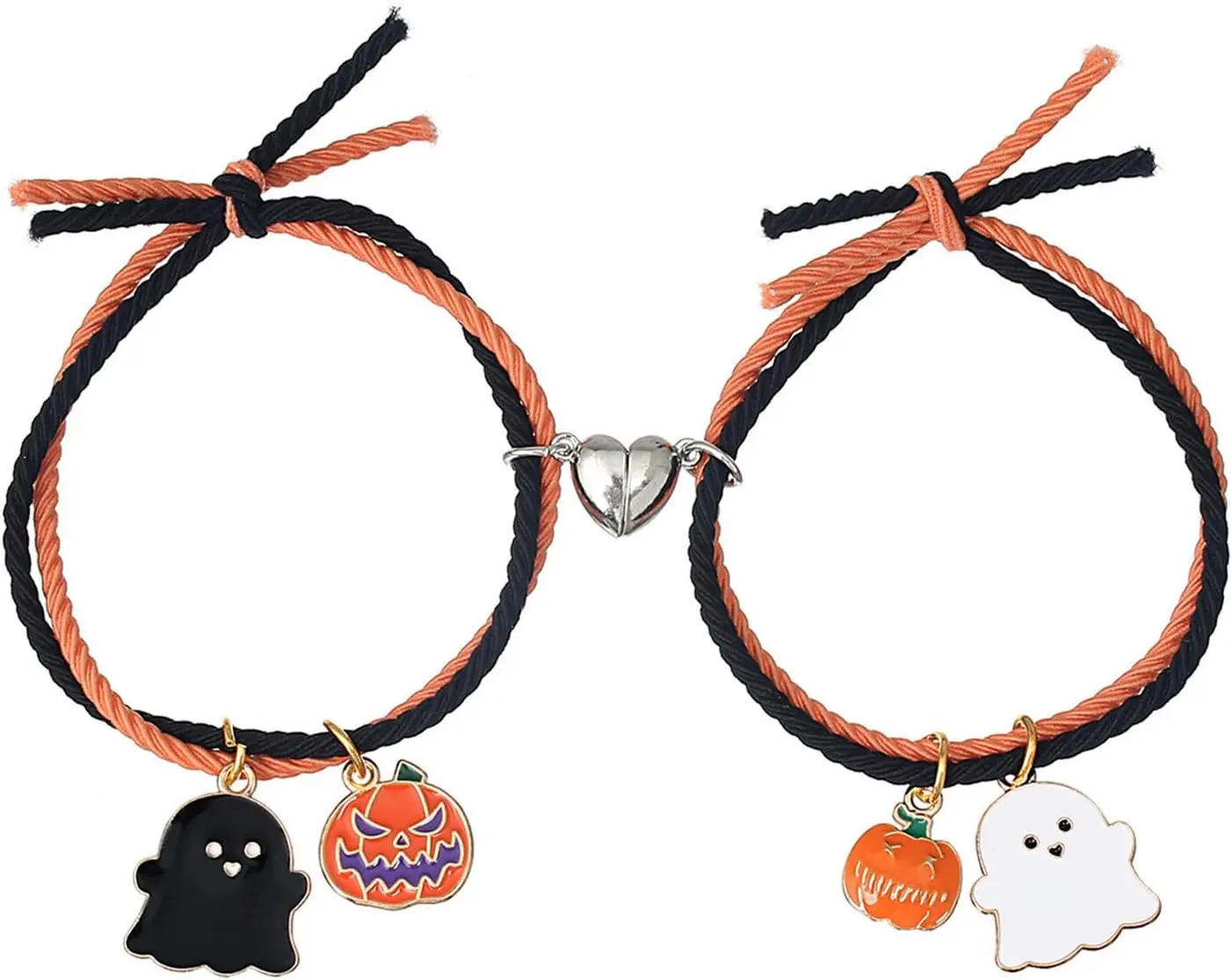 2 count Love Heart Couple Matching Bracelet Set Adjustable Braide Rope Halloween Mummy Ghost Pumpkin Hat Wizard Bracelet for Women Men Lover  Friendship