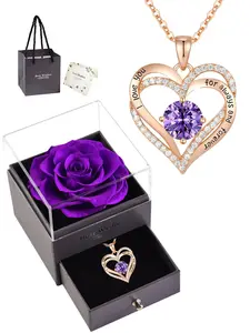 Elegant Heart Shaped Pendant Necklace with Rose Gift Box, Fashion Jewelry for Party, Daily Clothing Decor, Trendy All-match & Exquisite Jewelry for Birthday Gift, Love Heart Necklace