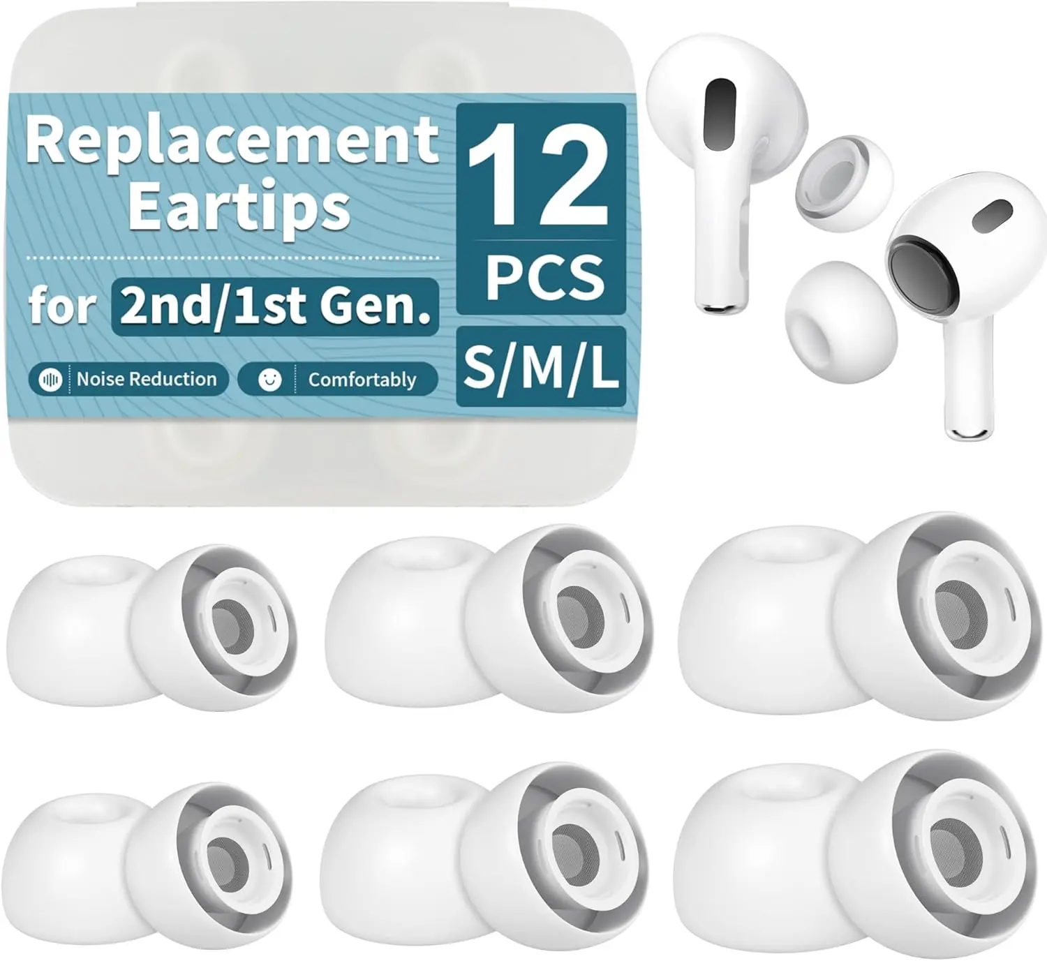 6 Pairs Replacement Ear Tips for AirPods Pro and AirPods Pro 2nd Generation with Noise Reduction Hole, Silicone Earbuds Tips