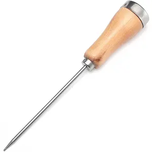 Ice Pick with Wooden Handle, 8.5 Inch Silver Stainless Steel Ice Crusher for Ice Breaking at Home and Bar (1 Pcs)