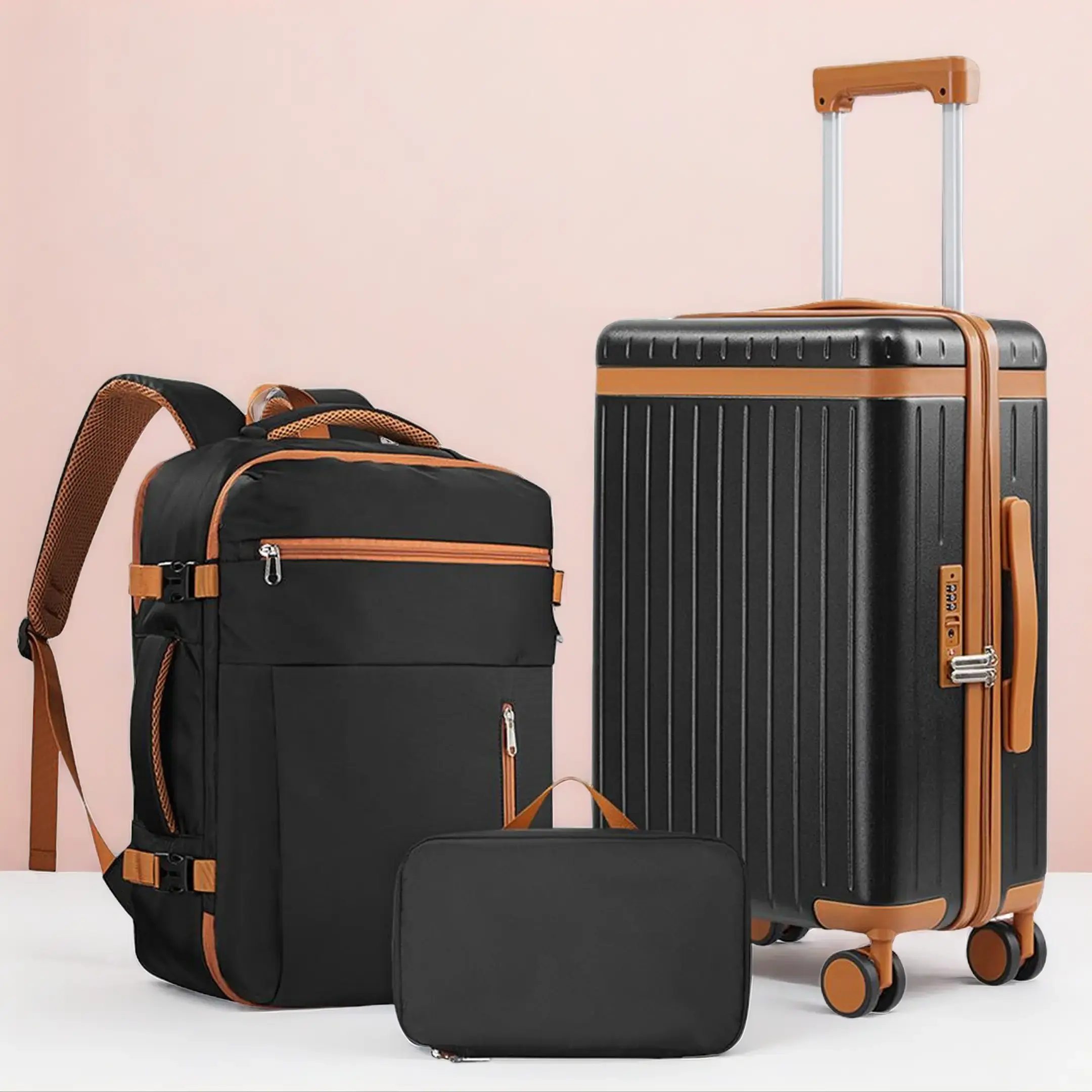 【MY】3PCS Carry On Luggage Set - 20in PC Hardshell Suitcase, Backpack, Toiletry Bag, TSA Lock, 360° Spinner Wheels, Lightweight, Anti-Theft, Burden-Reducing, Crash-Proof, Durable, Airline Approved for Business Trips, Weekend Getaways - 6043-20, Anti-Theft