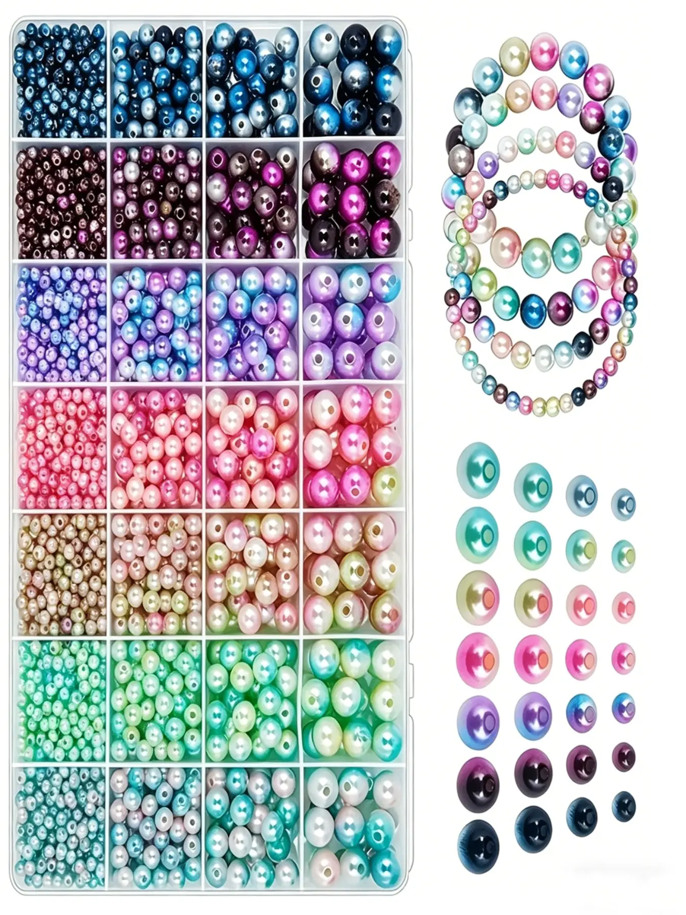 2400pcs 7 Colors Gradient Imitation Pearl Beads, Fake Pearls, Acrylic Beads, Bead Assortment, Beads Set, DIY Jewelry Making Supplies, Beads For Bracelets, Perfect for Mother's Day, Father's Day, Easter Gifts