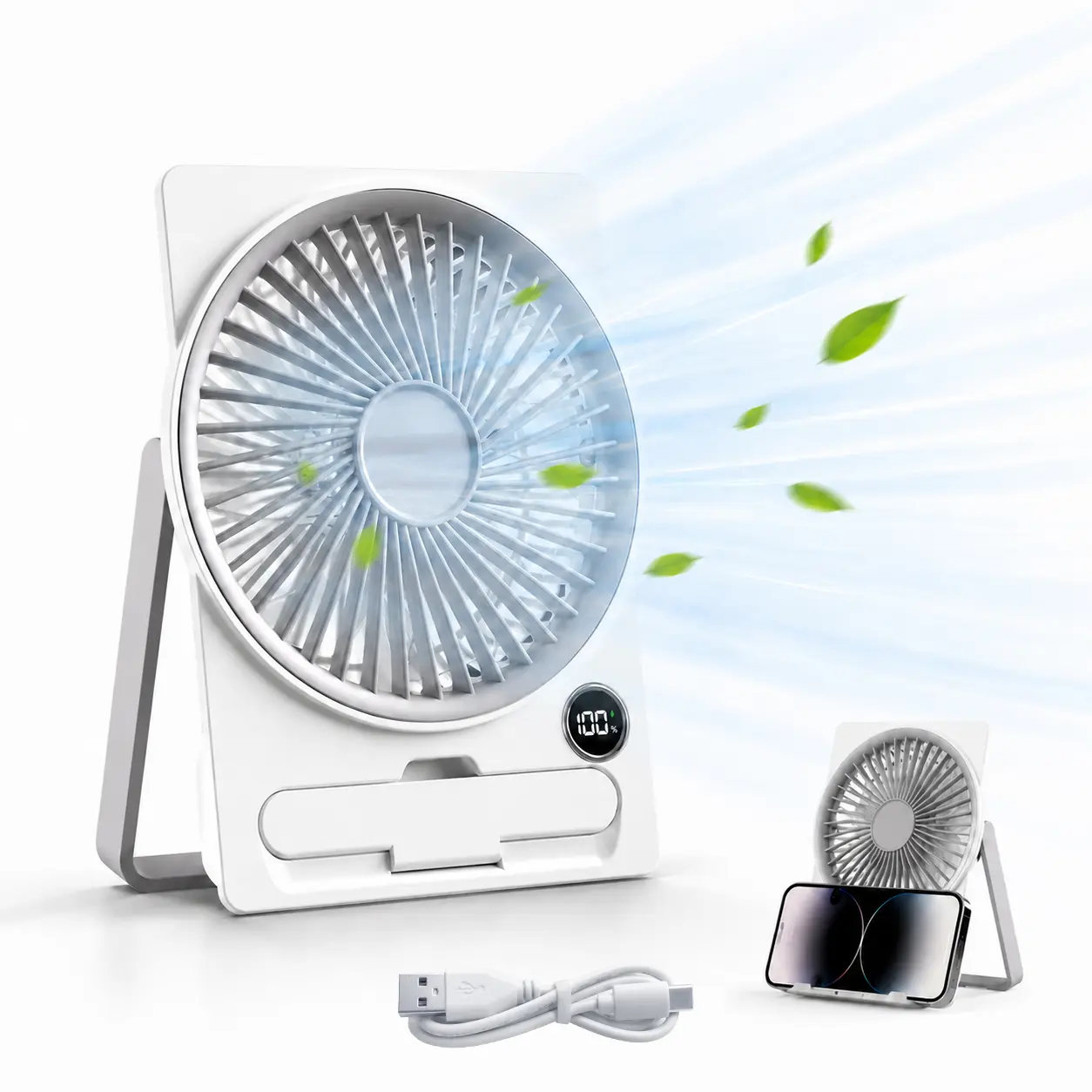 Portable USB Rechargeable Fan travel essen cial    Rechargeable Card FanLED Display ,5 Speeds Ultra+ 【Level 1 Natural Breeze】 -Quiet Brushless Motor, Emergency Power Bank Function, Small Personal Cooling Fan for Office, Travel, Home.
