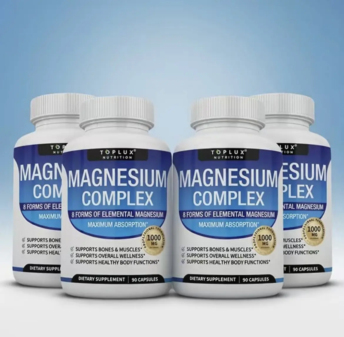 Magnesium Complex Supplement 8 Elemental1000mg 90 Capsules with MagnesiumGlycinate Citrate Malate Taurate and ChelatedMagnesium for Bone Muscle Recovery andEnergy Support Vegan Non GMO(4 botters)