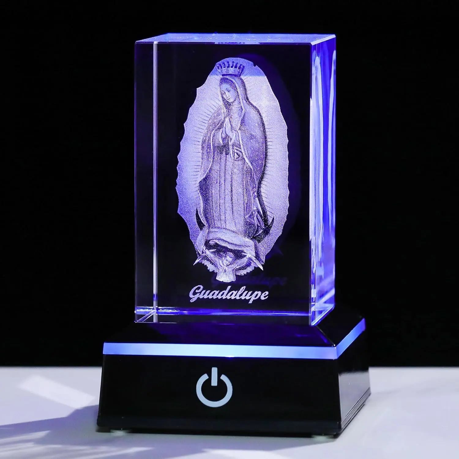 Our Lady of Guadalupe 3D Laser Engraved K9 Crystal Statue with Lighted Base - Decorative Atmosphere Light, Home Table Decoration, Festive Gift