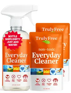Truly Free Everyday Cleaner - Multipurpose Kitchen Counter Cleaner Spray, Natural Multi-Surface Household Solution, 1 Empty 16oz Bottle & 2 Refills 3oz Each