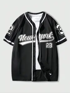 New York American Vintage Baseball Jersey Short Sleeve, Sporty Open Front Shirt, Number 23 Print, Loose Fit, Casual Top, Stylish Jersey