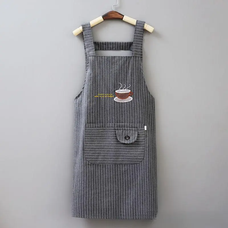 Cotton Linen Strap Cotton Cloth Apron Kitchen Waist Apron Oil-Proof Smock Reversible Wear