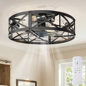 Ceiling Fans with Lights, Fandelier Rustic Low Profile Ceiling Fan with Light and Remote, Small Bladeless Ceiling Fans with Lights for Kitchen, Bedroom