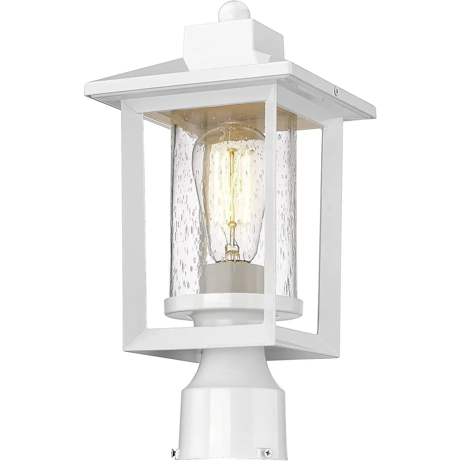 Outdoor Post Lights, Exterior Post Lantern, Outdoor Post Lamp, Pathway Post Lighting Fixture with Seeded Glass, Pillar Light in White Finish, Van-P WH