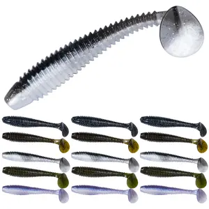 Bombrooster Paddle Tail Swimbaits, 3.75"/4.75" Ribbed Soft Plastic Bait, 25pcs Fishing Lures with Paddle Tail for Bass Fishing