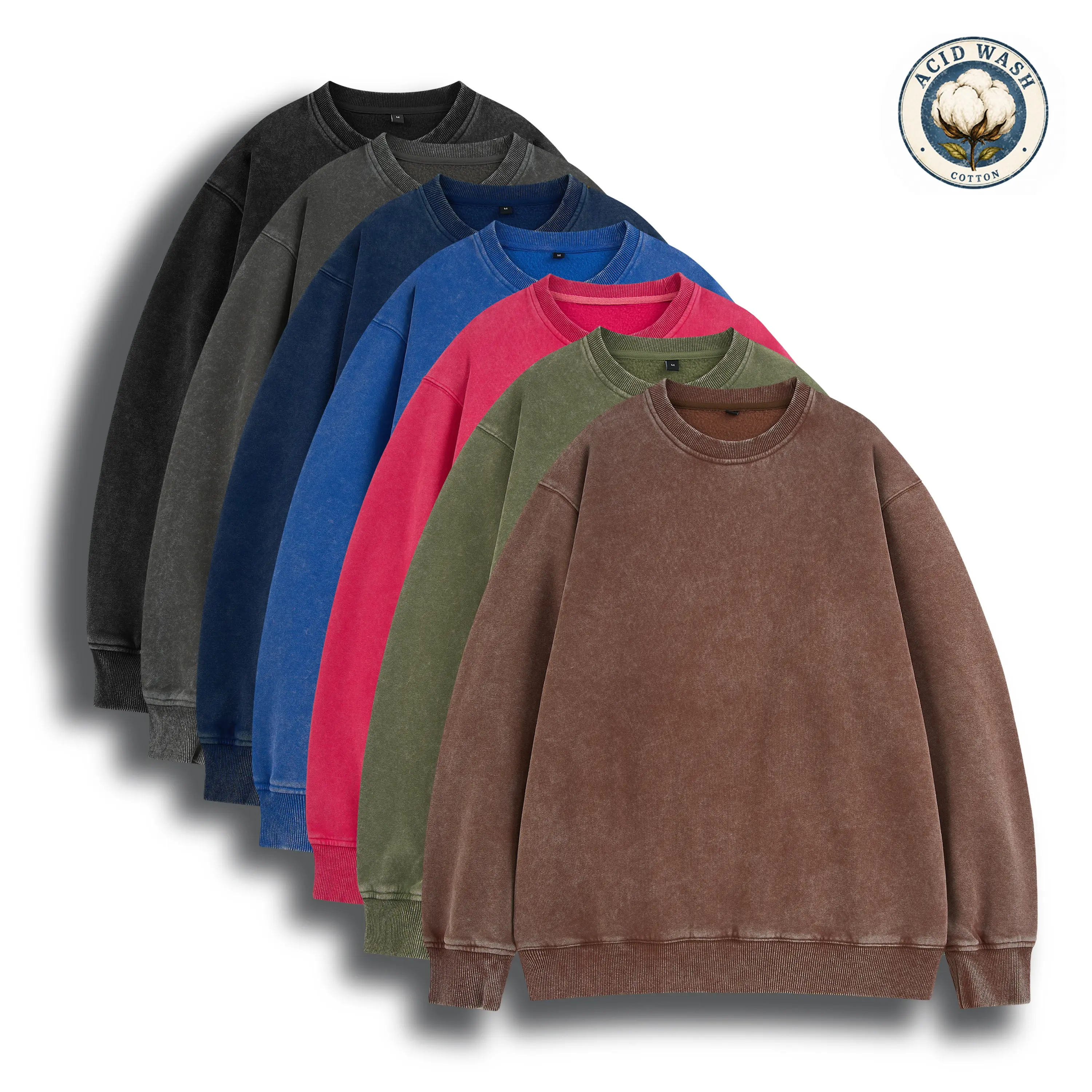 New autumn/winter men’s fleece-lined cotton athletic crewneck sweatshirt with acid wash finish, women’s same top, kangaroo pocket design, retro style, suitable for all seasons (S~XXL).